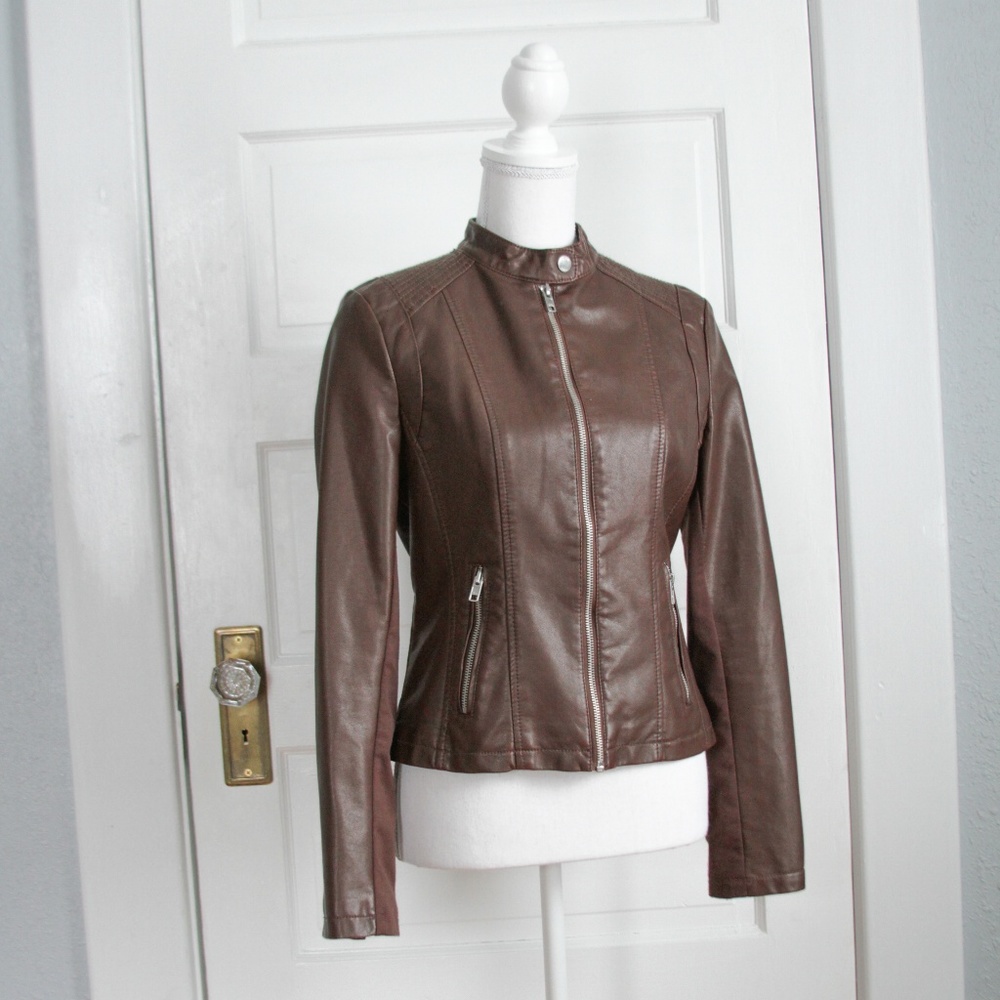 Black Rivet Brown Faux Leather Jacket